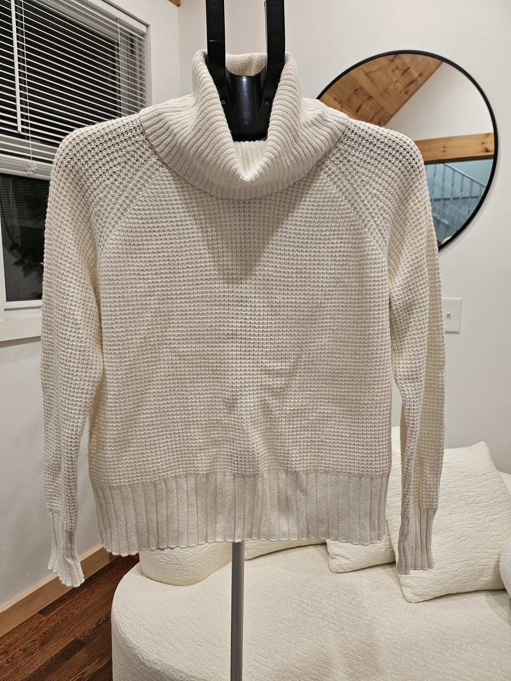 Madewell Cream Cowl-Neck Waffle Knit Sweater